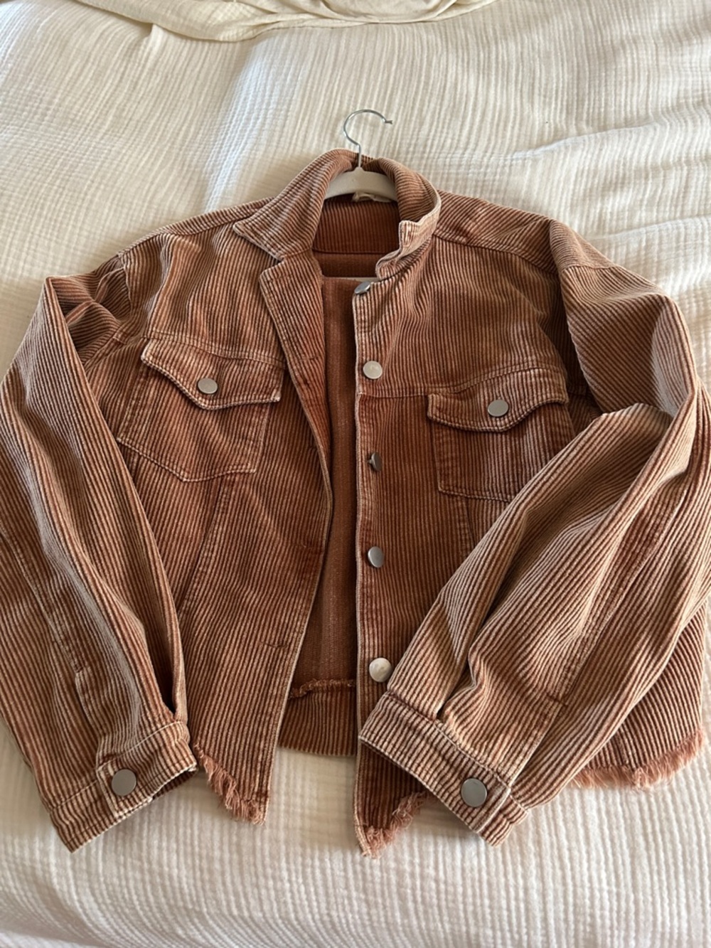 Altar'd State Distressed Corduroy Shacket Rust Tan